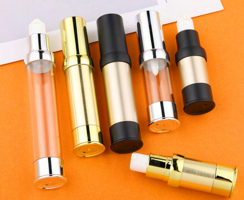स्नैप लोशन पंप के साथ सिलेंडर 10ml 15ml 20ml 30ml पीपी प्लास्टिक वायुहीन पंप बोतल