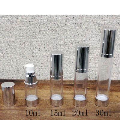 लोकप्रिय लोशन पंप बोतल के साथ सिलेंडर 10ml 15ml 20ml 30m सिल्वर पीपी प्लास्टिक एयरलेस पंप बोतल